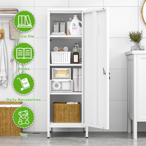Image of PAOFIN 47 inch Metal Storage Locker, Lockable Employees Metal Locker with Door and Adjustable Shelves, Steel Locker for Home, School, Office, Gym (White)