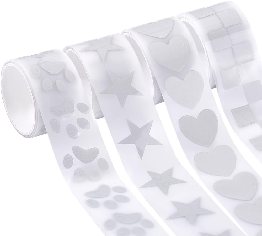 4Pcs 4 Styles Reflective Heat Transfer Vinyl Tape Silver Heat Transfer Vinyl Iron On Tape High Visibility Fabric Clothing Tapes Safety Heat Transfers Film Tapes for Clothing Decor
