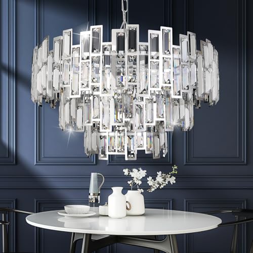 ANTILISHA Chrome Crystal Chandelier Lighting 24.5'' for Dining Rooms Bedroom