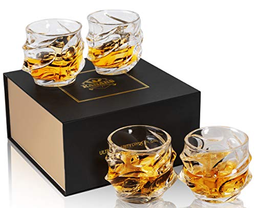 KANARS Old Fashioned Whiskey Glasses 11 Oz - Emperor Rocks Glasses Set of 4 for Bourbon Cocktail Scotch Snifter Malt Cognac - Heavy Crystal Bar Glassware - Unique Men Gift by KANARS - Used condition - US$26.80