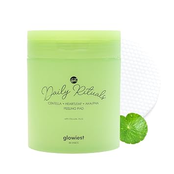 glowiest Daily Rituals Peeling Pads - 2% Niacinamide, AHA BHA PHA & Hyaluronic Acid - Dual-Sided Exfoliating Pads with Glycolic Acid for total face & body glow Centella + Heartleaf