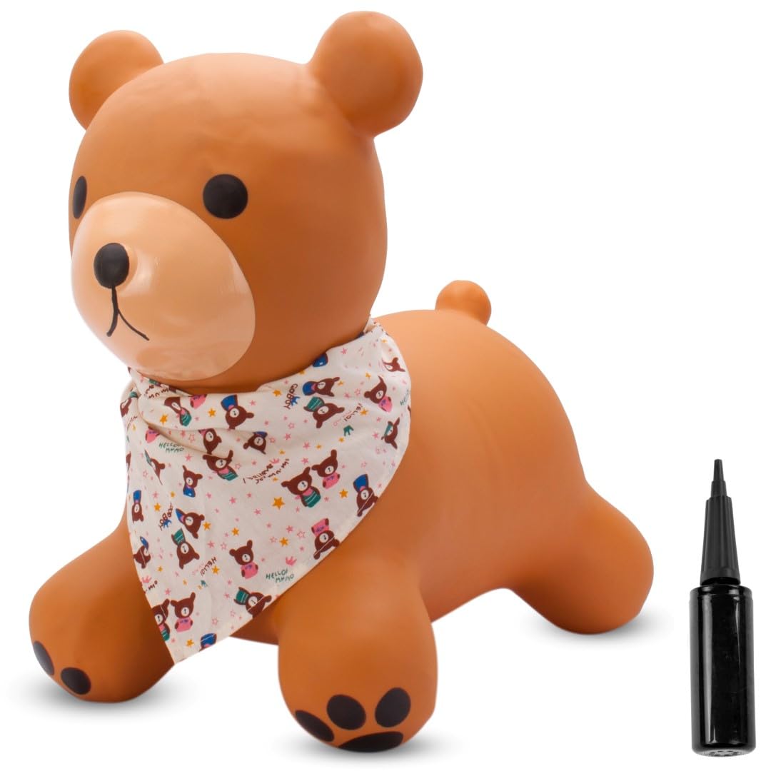 SUN BABY Saltador Hinchable para Niños hasta 45 Kg sin BPA, de 1 año, Pelotas saltarinas para niños (Oso marrón con pañuelo)