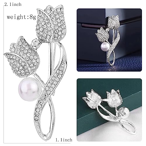 Image of Crystal Pearl Flower Brooches Pins Fashion Beautiful Created Rhinestone Floral Brooch Good Idea for Party Dance Wedding Banquet for Elegant Women Girl
