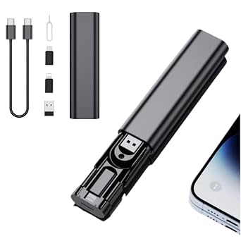 Hidden Data Cable Storage Box with 60W Super Fast Charging Cable, Multifunctional Multiple adapters, Versatile Matching Type-C Interface/Portable Adapter Storage Box Black