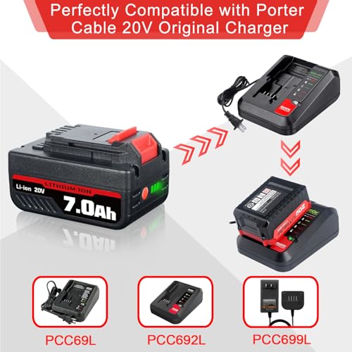 VANTTECH 2Pack 20V MAX 7.0Ah PCC685L Replacement for Porter Cable 20V Lithium Battery PCC680L PCC685LP PCC682L PCC681L PCC680LP PCC640 PCC600 PCCK602L2 Compatible with Porter Cable 20V Cordless Tools