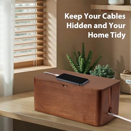 ZhiYo Wood Cable Management Box, Large Cord Organizer Box for Power Strip, Extension Cord Hider for Office, Desk Cable Storage Box for Wire Management, Floor Outlet Hider, 14.2" L × 6.7" W × 6.3" H by ZhiYo - Image 6