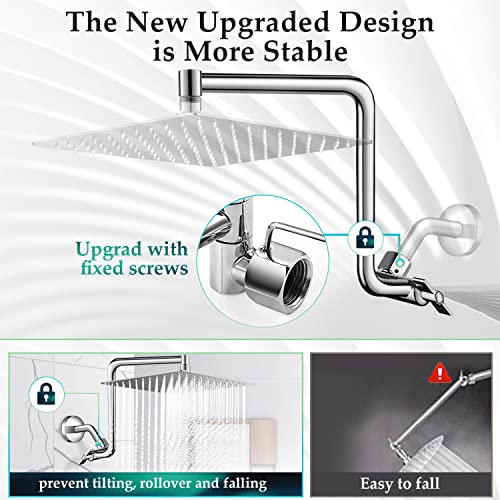 Rain Shower Head Extension Arm, Upgrade 12 Inch Metal Shower Extension Arm, Height/Angle Adjustable Curved Shower Head Extender With 1/2 Universal Connection, Flexible Rise Or Lower Shower Head Chrome #TOP3