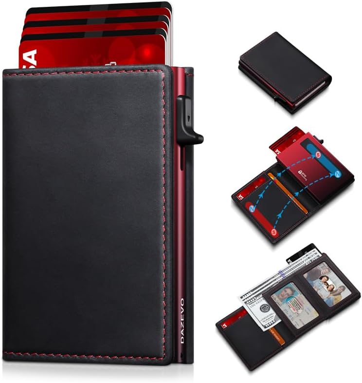 Wallet for Men Full Grain Leather Wallet with 2 ID Windows RFID Blocking