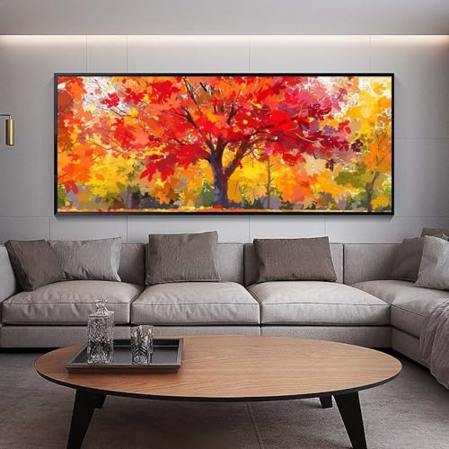 Broderie Diamant Peinture Arbre Rouge DIY 5D Grand Format 100x40 cm Canevas Kit Complet