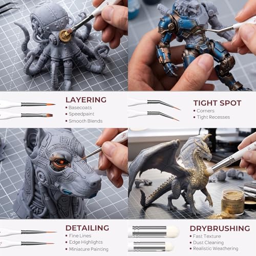Image of Nicpro Miniature Paint Brushes Drybrush - 22PCS Model Paint Brush Set | Detail Paint Brush Dry Brush for Acrylic Watercolors Oil, Model, Miniature Painting, Paint by Numbers, Craft - with Container