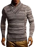 Leif Nelson Herren Strick-Pullover Schalkragen Slim Fit Winter Sommer Moderner Männer Pulli Langarm T-Shirt mit Kragen Herren Hoodie-Longsleeve in schwarz LN1535 Beige Schwarz Large