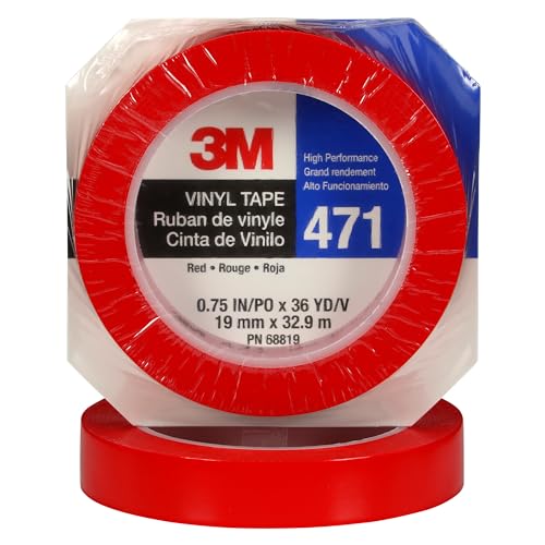 Image of 3M Vinyl Tape 471, 3 /4 in x 36 yd, Red, 1 Roll, Paint Alternative for Floor Marking, Social Distancing, Color Coding, Safety Marking