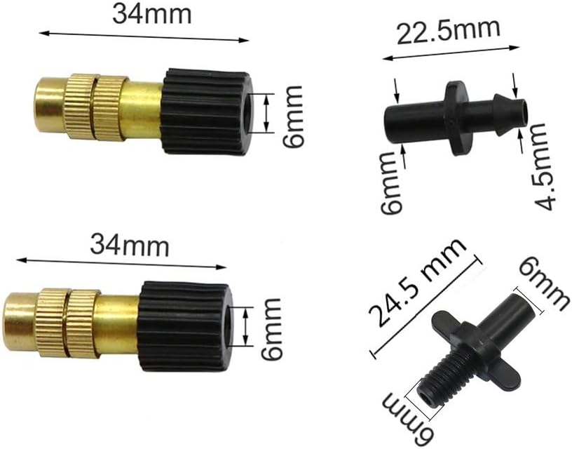 Irrigation Dripper 50 Pcs 6mm Brass Atomization Misting Nozzles Cooling Dust Removal Sprinklers 6mm Thread 6mm to 4/7mm Interface Barbed Connectors (Color : Barbed)