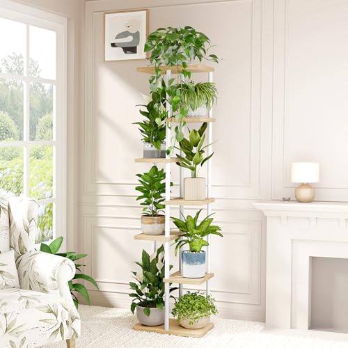 Bamworld Tall Plant Stand Indoor 7 Tier Metal Plant Shelf Brown Plant Holder Large Plant Rack for Mutiple Plants Pots for Patio Garden Corner Balcony Living Room(White) by Bamworld - Used condition - Image 2