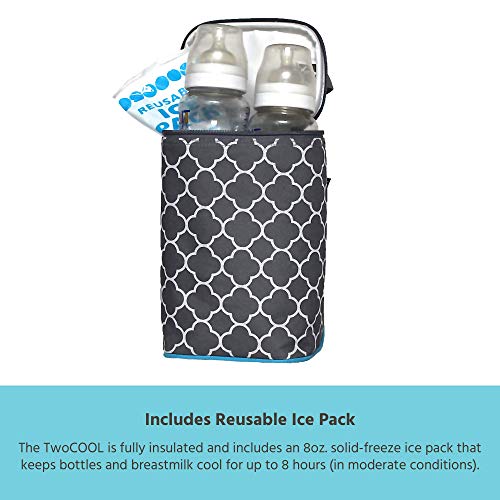 J.l. Childress Twocool Breastmilk Cooler - Double Baby Bottle & Food Bag - Ice Pack Included - Fits 2-4 Bottles - Insulated & Leak Proof Bottle Bag - Breastmilk Cooler Bag For Travel - Grey/Tealclover #TOP2