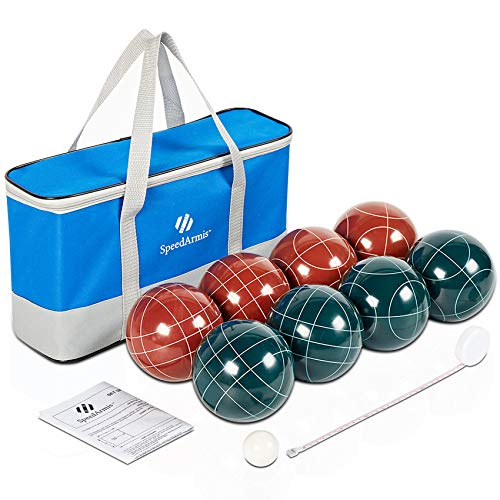 SpeedArmis Bocce Balls Set, 90mm Retro Resin Bocce Game Set for Backyard Lawn Beach Outdoor - 8 Poly-Resin Balls,1 Pallino,Portable Carry Bag,Measuring Tape for Kids Adults Family (Red and Green)