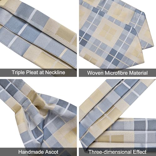 Image of DiBanGu 3PCS Ascot Ties for Men Wedding Jacquard Woven Silk Ascot Cravat for Men Cravat Tie and Pocket Square Set