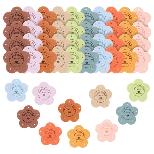 Etiquetas de cuero hechas a mano para costura y tejido YARNOW con flores 50 uds