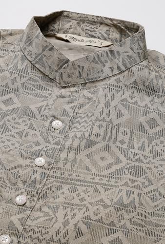 Image of Majestic Man Men's Cotton Regular Fit Casual Mandarin Collar Ethnic Motifs Printed Long Regular Kurta