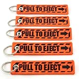 PULL TO EJECT - Jet Tag Key Chain NEON ORANGE/black Letters 1 inch x 5 inches 100% Embroidered (5)