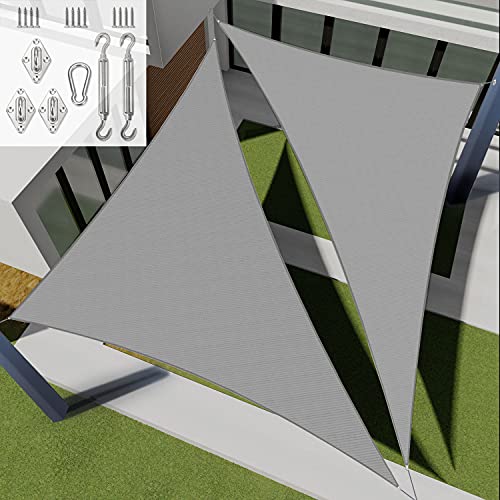 E&K Sunrise 2' x 4' x 5' Sun Shade Sail Right Triangle Canopy Shade Cover with Hardware Kit UV Block for Outdoor Pergola Patio Backyard Garden Deck (Light Gray)