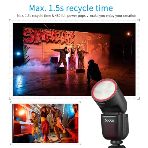 Image of Godox V1-S USA Version Flash for Sony, V1-SU Flash Speedlight with 2.4G Wireless TTL, Rechargeable Battery, 1 /8000s High-Speed Sync, 10 Levels LED Modeling Light On-Camera Round Head Flash Speedlite