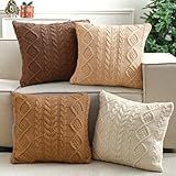 Tegeme Christmas Decorative Knit Throw Pillow Cover Neutral Sweater Couch Pillow Covers 18x18 Winter Farmhouse Boho Pillowcase Square Warm Cushion Pillowcases for Bedroom Living Room Sofa