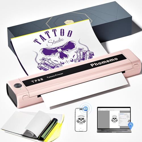Phomemo Impresora de Tatuajes TP88 Impresora Térmica Tatuaje con 10 Plantillas A4 Papel de Transferencia de Papel de Transferencia Bluetooth Portátil Compatible con Smartphones, Tabletas y PC