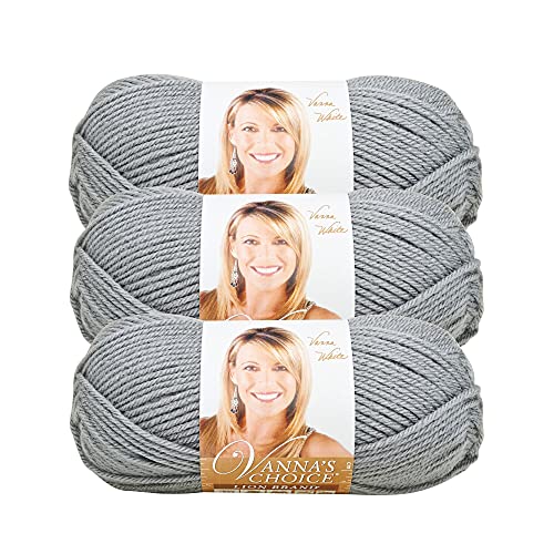 Image of Lion Brand Yarn, Vanna's Choice Crochet Yarn, Silver Grey, Gray, 3 Pack | Everyday Basic Worsted Weight Acrylic Knit & Crochet Fiber for Blankets, Bags, Sweaters, Hats, Scarves