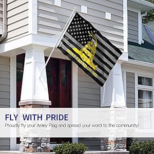 Anley Fly Breeze 3×5 Foot Dont Tread On Me Black American Flag Canvas Header and Double Stitched Yellow Snake USA Flags Polyester with Brass Grommets 3 X 5 Ft