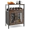 Giantex Wine Bar Cabinet Industrial Liquor Cabinet with Glass Holder Removable Wine Rack Metal Mesh 2 Doors Small Buffet Sideboard Wine Table for Kitchen Living Room Rustic Brown Black