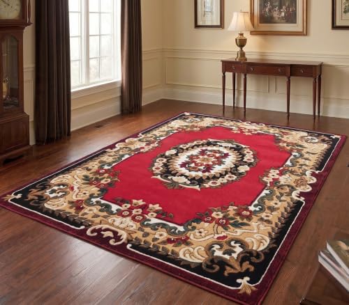Image of SABIRA Carpet Modern Floral Area Rug Large Carpet for Living Room, Bedroom & Dining Room, Washable, Non-Slip, RED Color (6X8 FEET)
