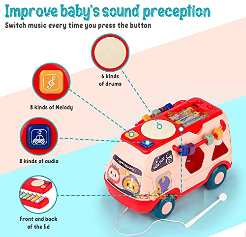 Image of Zest 4 Toyz Musical Bus Toy for Kids Xylophone Piano Keyboard with Shape Sorter Blocks Musical Toy for Kids Activity Learning Educational Toys Musical Instrument for Toddlers Boys Girls 18 Months+