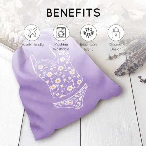 Image of Lingerie Bag for Travel Set of 3, Women Lingerie Bags with Drawstrings, Double-Layered Polyester Beach Bags for Swimwear, Underwear & Storage, 15x15 Inches (Navy-Magenta-Lavender)