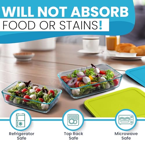Rectangular Lids for Pyrex Food Storage Containers (2) 3-Cup Light Blue (2) 6-Cup Lime Green (1) 11-Cup Navy