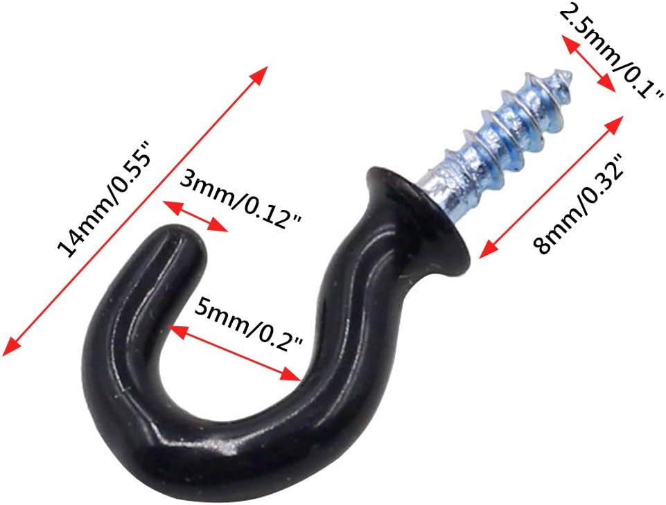 Biaungdo Vinyl Coated Metal Cup Hook, 1/2", Black, 100Pcs image 3