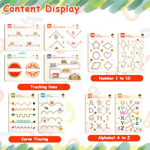 Image of PATPAT Toddler Drawing Notebook, Magic Book for Kids 2-5 Years with 96 Sheet Preschool Sank Magic Practice Copy Book for Kids with Dry Erase Pen & Sponge Erase, Practice Letters, Numbers & Lines