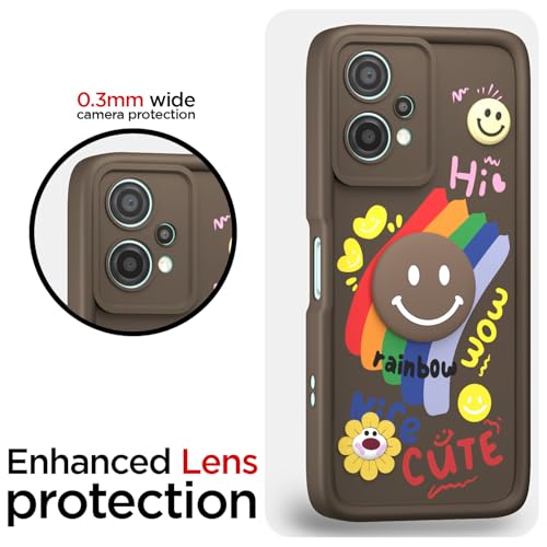 Image of Pikkme Back Cover for OnePlus Nord Ce 2 Lite 5G | Soft Silicone| Cute Rainbow Smile & 3D Cartoon Flower Design | Shockproof Raised Camera Protection Bumper Case (Brown)