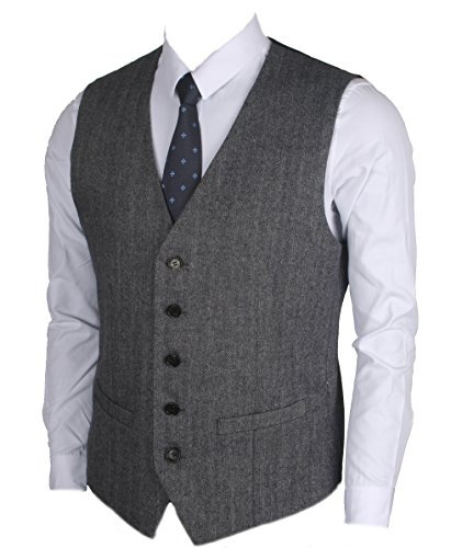 Ruth&Boaz 2Pockets 5Buttons Wool Herringbone/Tweed Tailored Collar Suit Waistcoat (XS, Herringbone navy) Cover