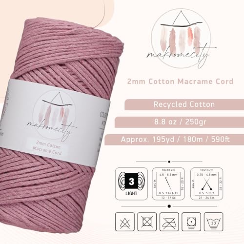image for Makromecity, Cotton Macrame Cord 2mm x 195 Yards (590 feet) 2mm Recycl