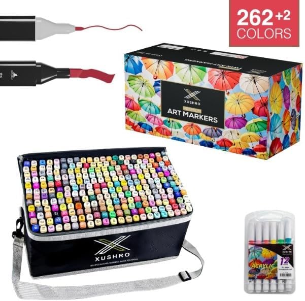 262+2 Piece Dual Tip Alcohol Markers Set with 12 Free Acrylic Paint Markers - No Bleed, Vibrant Colors for Drawing - Fine & Chisel Tips with Organizing Case - Blending Markers for Adults & Kids - Image 7