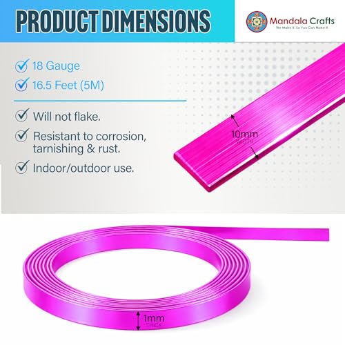 Image of Mandala Crafts 10mm Magenta Flat Aluminum Crafting Wire for Sculpting | 16.5 FT, Anodized, Colored, Tarnish Resistant, Bendable, Flexible, for Jewelry Making, Bezel, Bonsai, Armature, Outdoor
