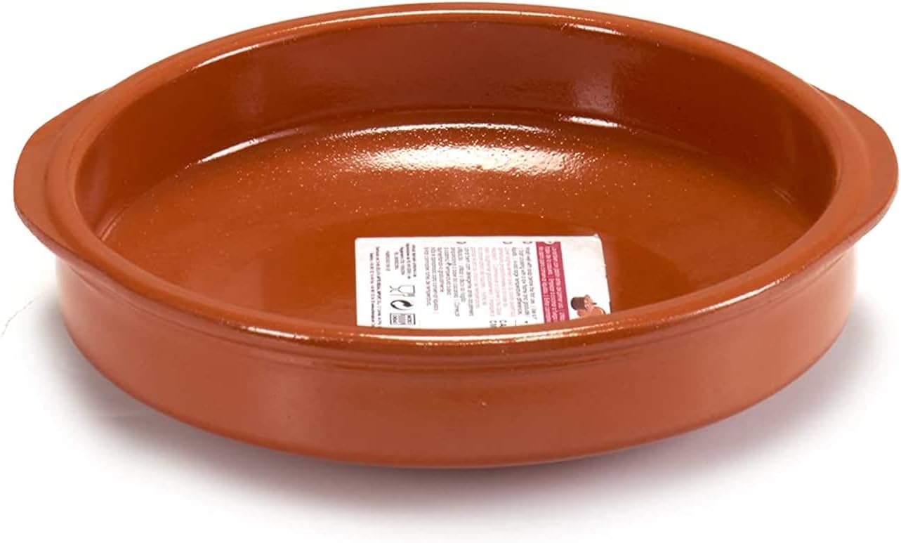 Brown Clay Round Deep Plate with Handle 24 cm