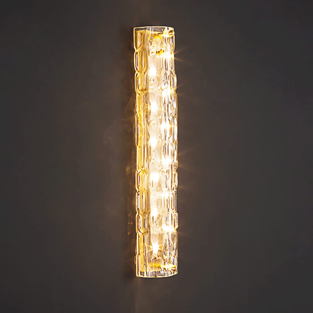 HPTHLY Brass Long Strip Wall Sconce With Aqua Glass Shade, Linear Bedroom Bedside Wall Lamp, Led 3 Color Mode Wall Lights, Simple Living Room Corridor Light(45Cm)
