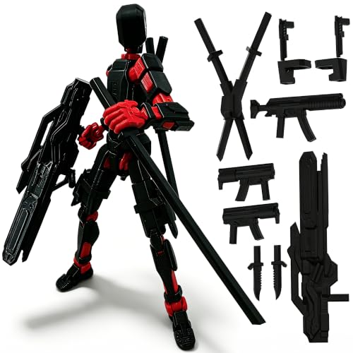 Image of Dumwick 2026 New Titan13 Action Figure,Lucky Robot 13 Action Figure,3D Printed Multi Jointed Action Figures for Adults,Desktop Decorations (Black-RED)