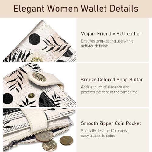 Image of Kelvoris Boho Abstract Art Aesthetic Small Rfid Women Wallet Bifold Zipper Coin Pocket PU Leather Compact Cash Travel Credit Card Holder for Female Ladies Teen Girls 1 ID Window 10 Card Slots