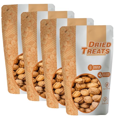 Image of Dried Treats Dried Fruits Nuts And Seeds (Kashmiri Sabut Walnuts /Walnut With Shell, 1000g (4x250g))