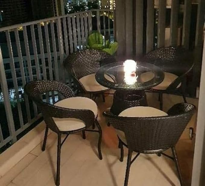 Image of D-12 4 Chair 1 Table with Cushion Seating Table & Chair Set for Outdoor, Balcony, Garden, Coffee Table Set Conversation Set, Furniture with 1 Table (Brown & Cream)