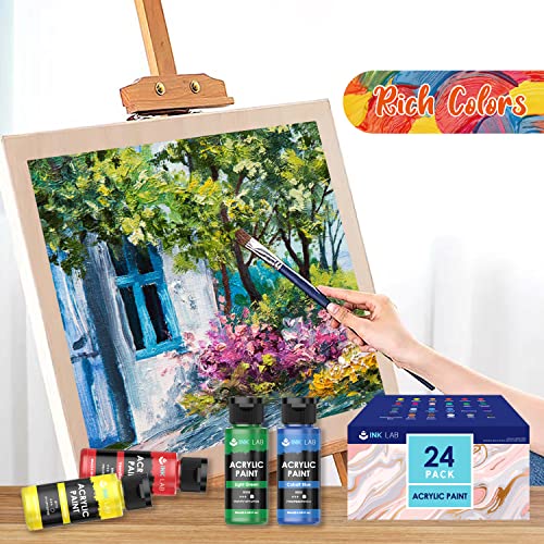 Acrylic Paint Set Non Toxic 24 Vibrant Colors Acrylic Paint No Fading Rich Pigment For Kids Adults Artists Canvas Crafts Wood Painting #TOP4