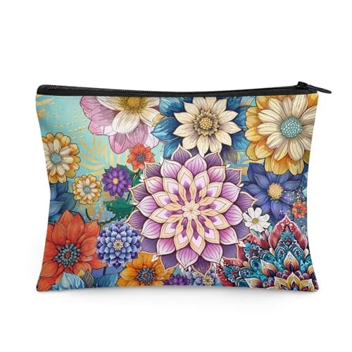Flashideas Hippie Flower Makeup Bag for Purse Travel Cosmetic Bag Makeup Pouch Easy to Take Portable Versatile Zipper Pouch For Women Birthday Gifts for Sisters Friend